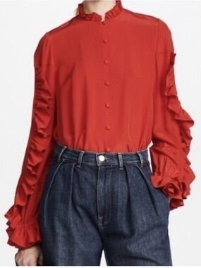 Alexis Coral Ruffled Button-Front Blouse